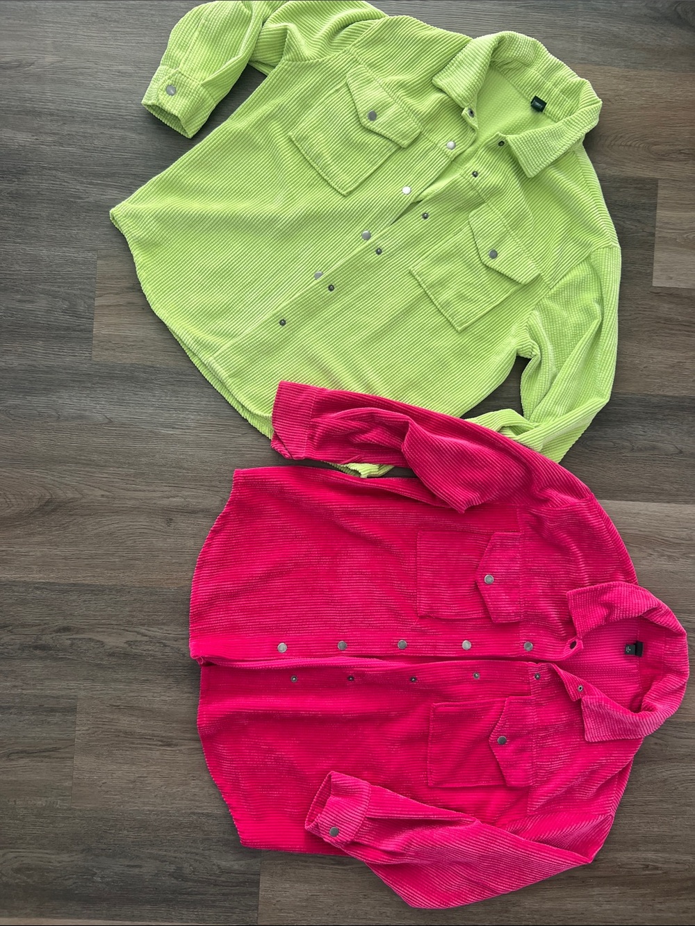 Wild Fable Corduroy Button-Up Shirt - Neon Green and Hot Pink